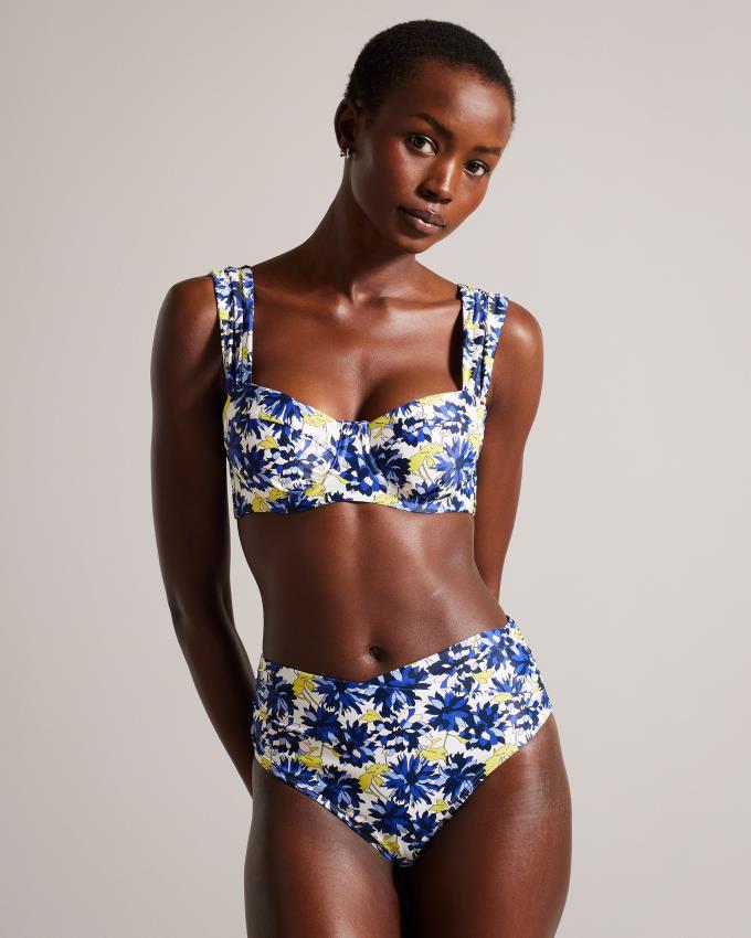 Vetement de Bain Ted Baker Floral High Waist Crossover Bikini Bottom Bleu Femme | BAA-57461237